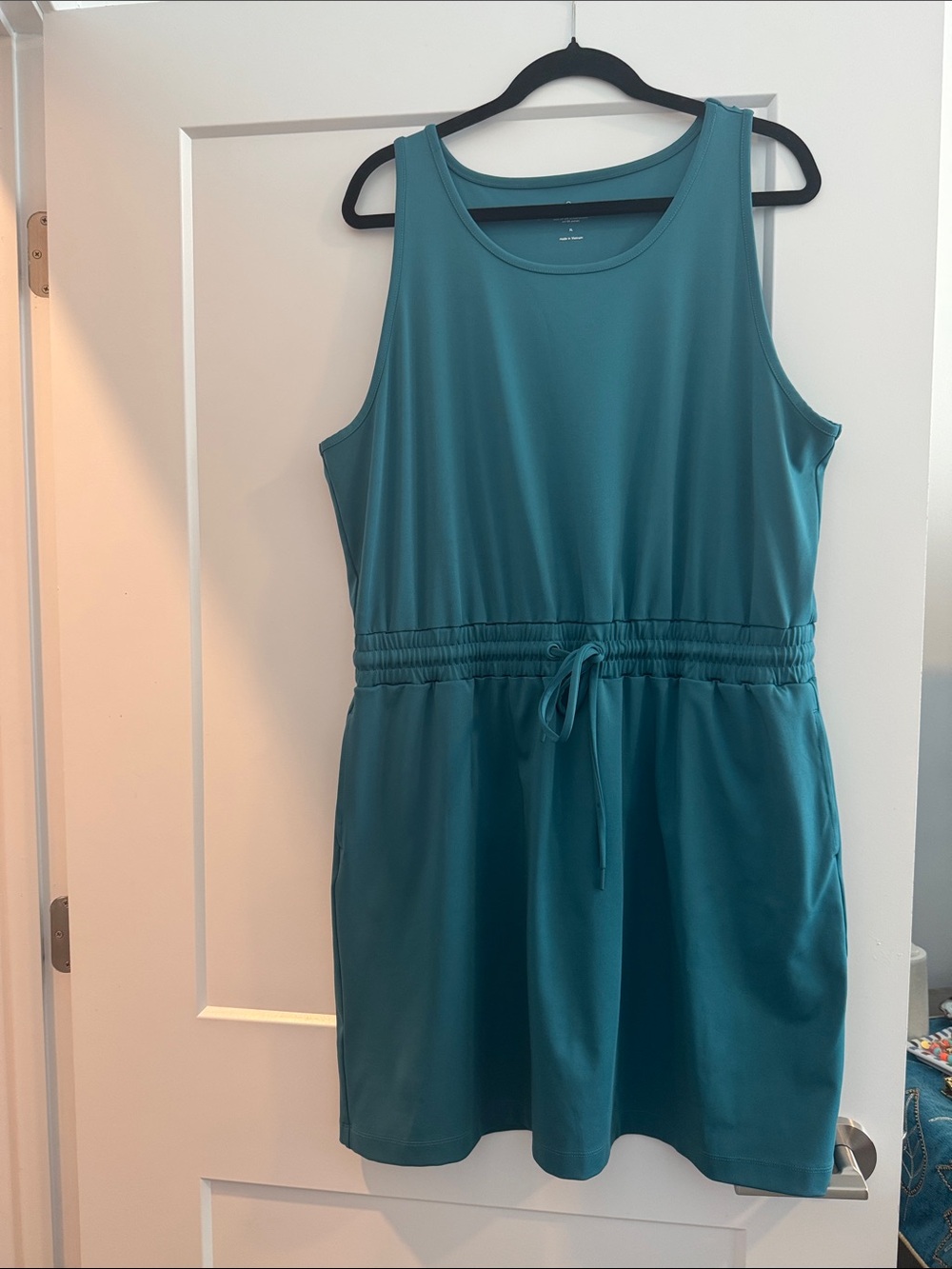 Women’s Teal Drawstring Waist Sleeveless Dress